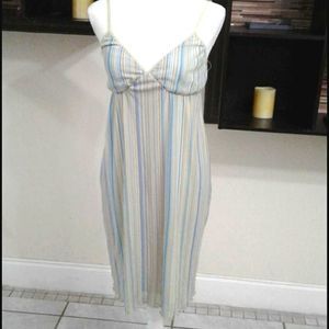 JW Off-white & Green Striped Retro 90s Spaghetti Straps Babydoll Mini Dress S